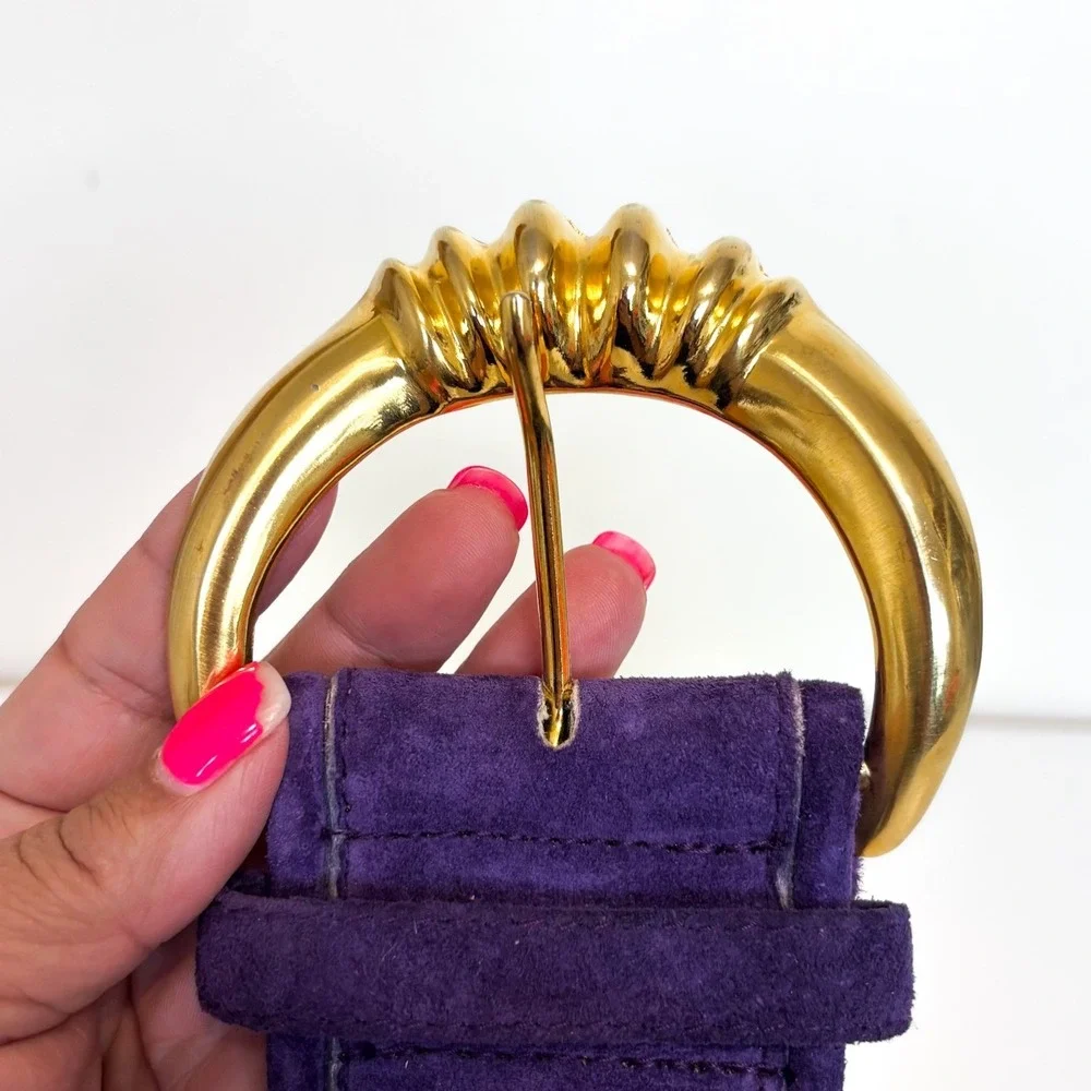EXPRESS Vintage 80s Suede Belt Small Purple Gold Statement Chunky Wide Leather